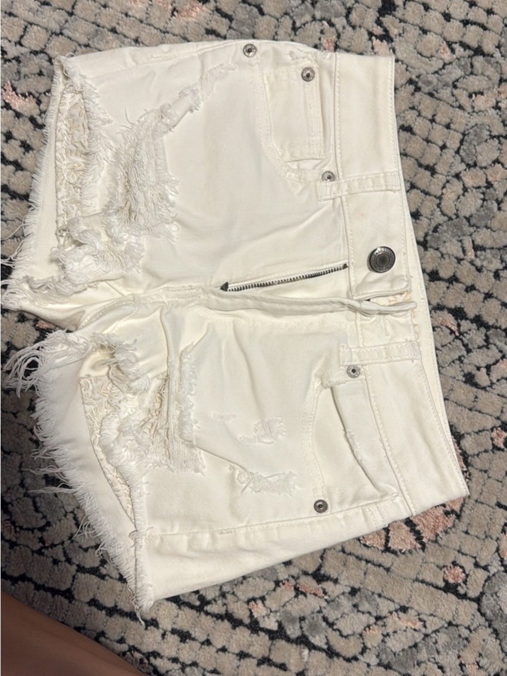 American Eagle Outfitters White Distressed Denim Jean Shorts